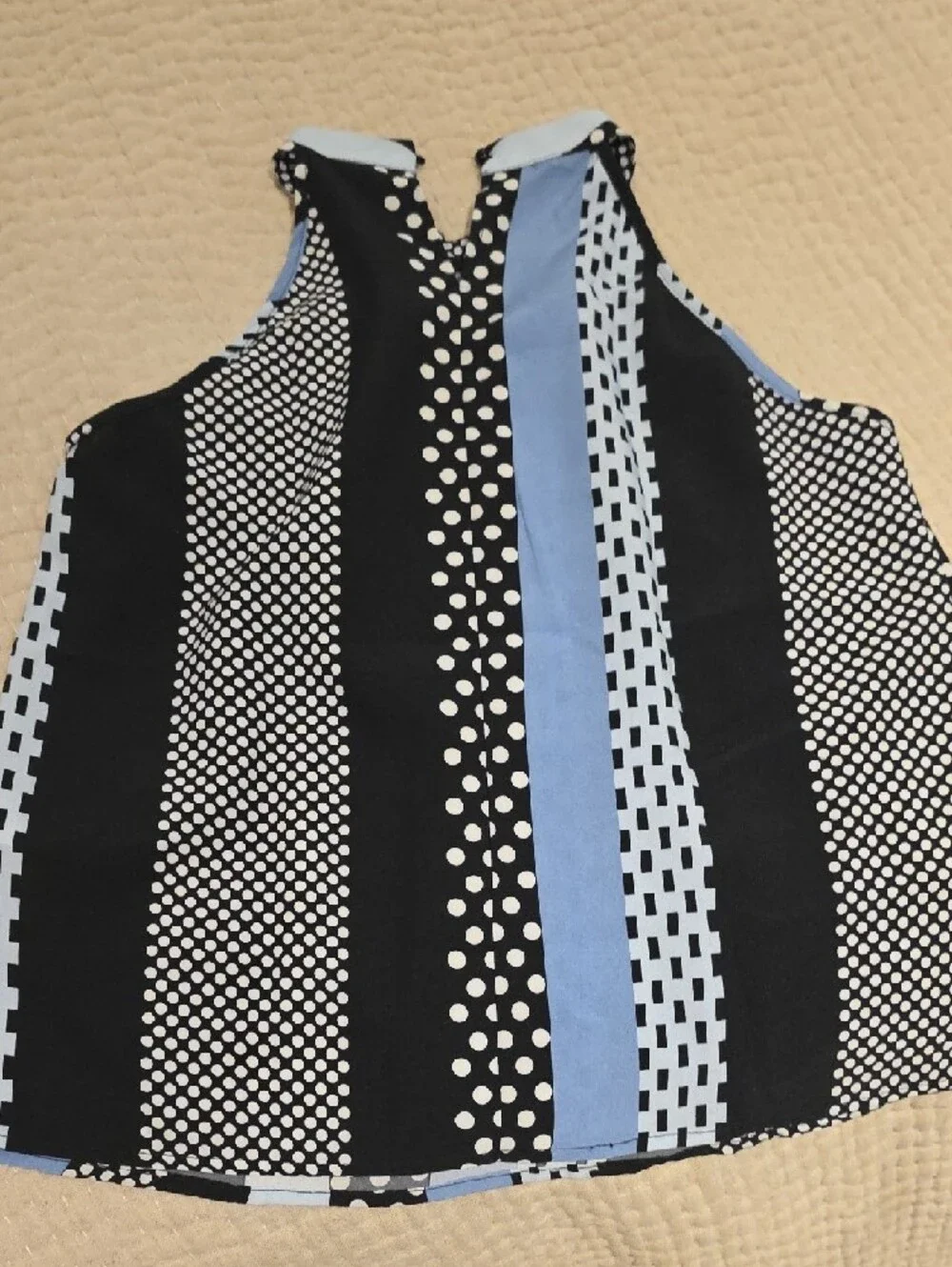 Women’s Blue and Black Polka Dot Halter Tank Top - Picture 2 of 5